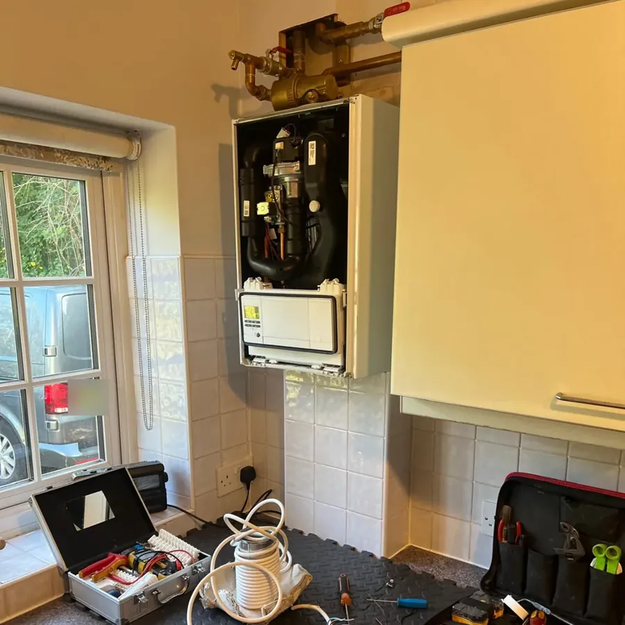 A Vaillant boiler opened up for a repair