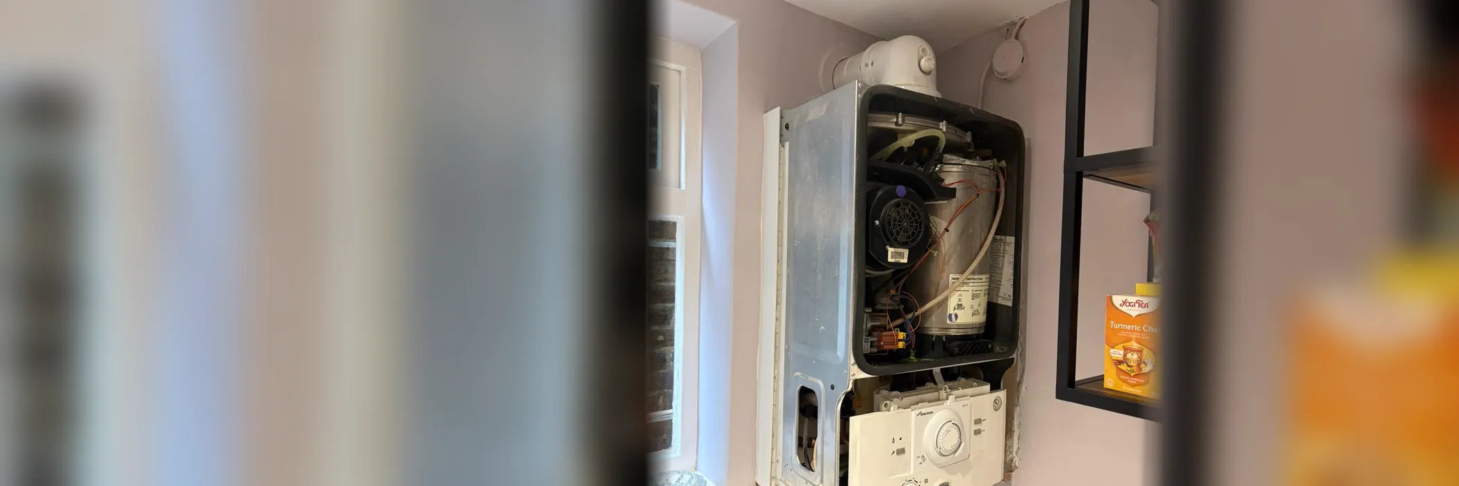 A Worcester Bosch boiler opened up for repair